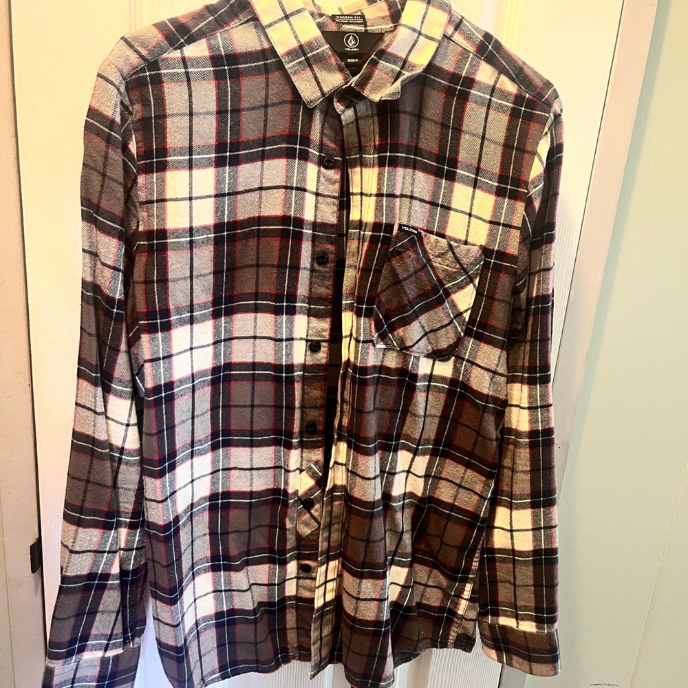 Volcom Red and White Casual Button Down Shirt